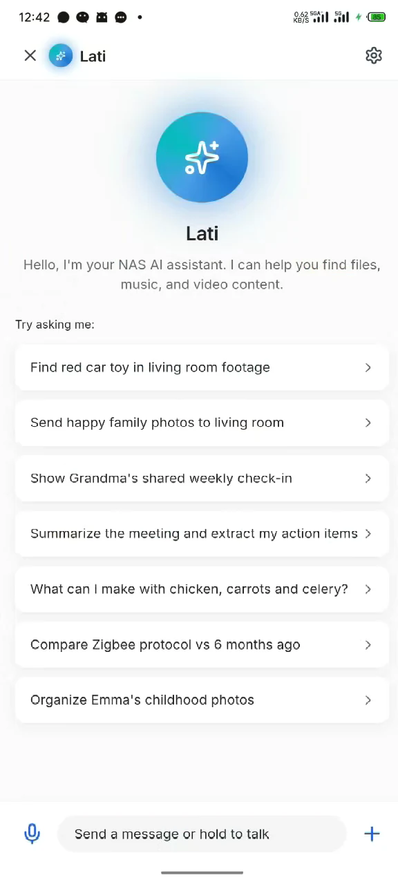 Agent OS home screen with task suggestions