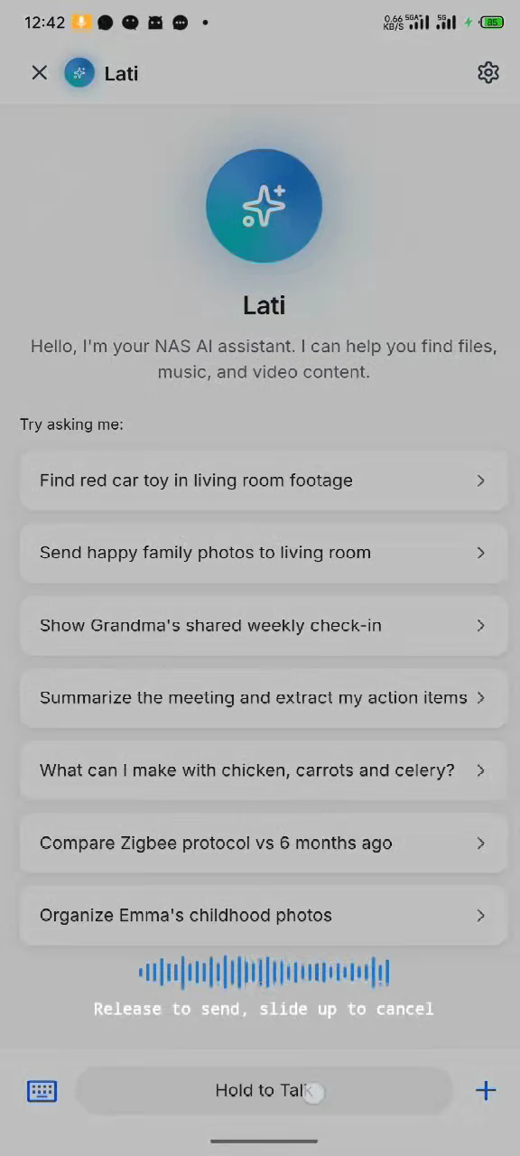 Agent OS voice input screen