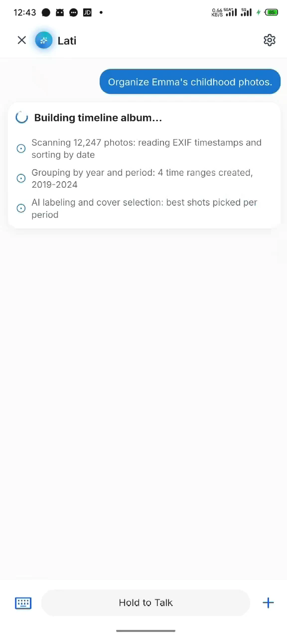 Agent OS task progress screen