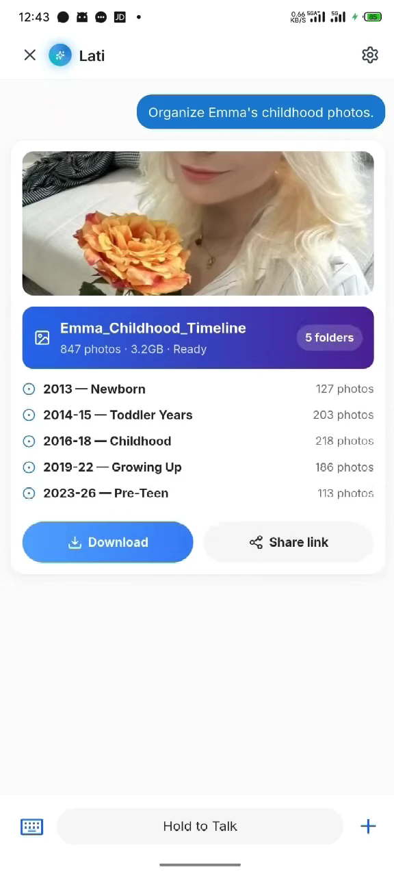 Agent OS organized childhood photos result